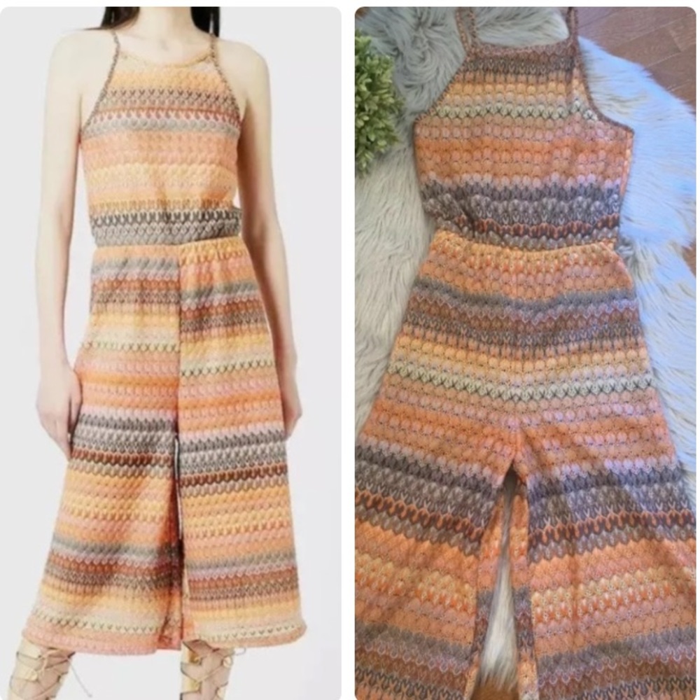 Topshop Culotte Orange Gray Chevron Knit Jumpsuit